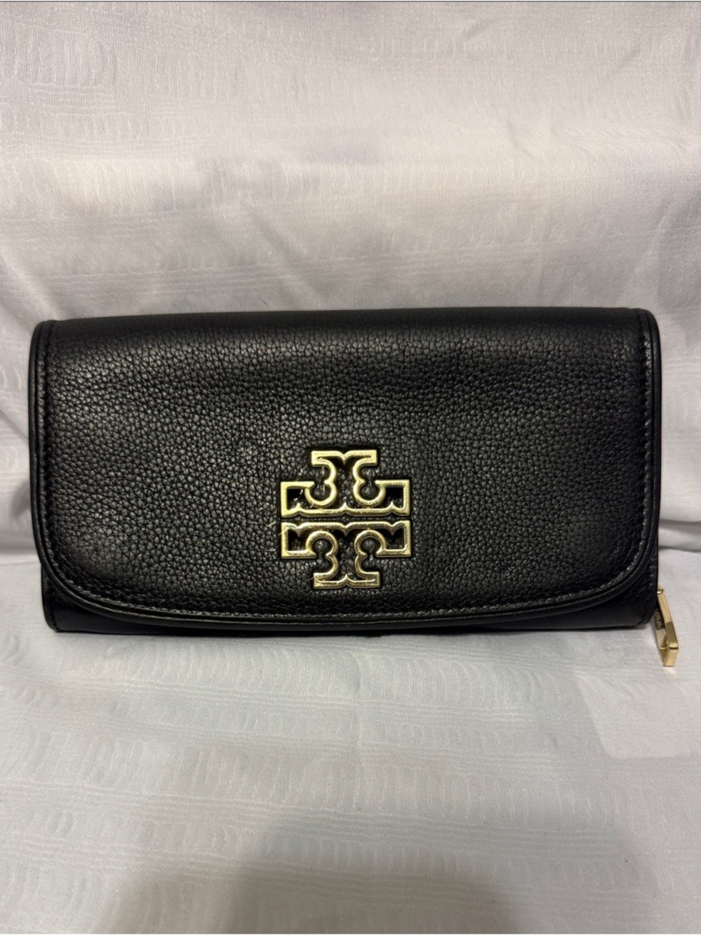 Tory Burch Black Leather Wallet with Gold Logo